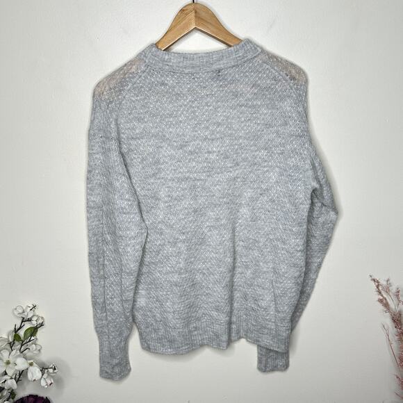 QUINCE Baby Alpaca-Wool Diamond Stitch Crew Light Gray Sz S {3W40} - Picture 3 of 5